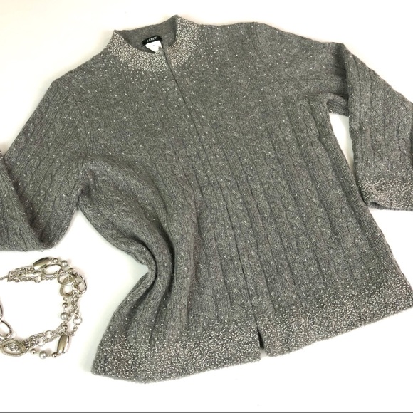 J. Crew Sweaters - J. Crew Gray Cashmere Blend Beaded Cardigan M